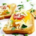 Torradas com creme de abóbora e lingüiça
