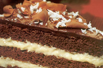 Bolo de Chocolate, com Recheio Cremoso de Coco e Cobertura de Chocolate Meio Amargo