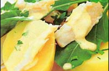 salada de bacalhau, batata e rúcula