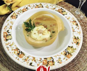 Casquinha de Macarrão ao Creme de Palmito e Camarão